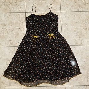 Dark blue with yellow flower Anna Sui silk dress
